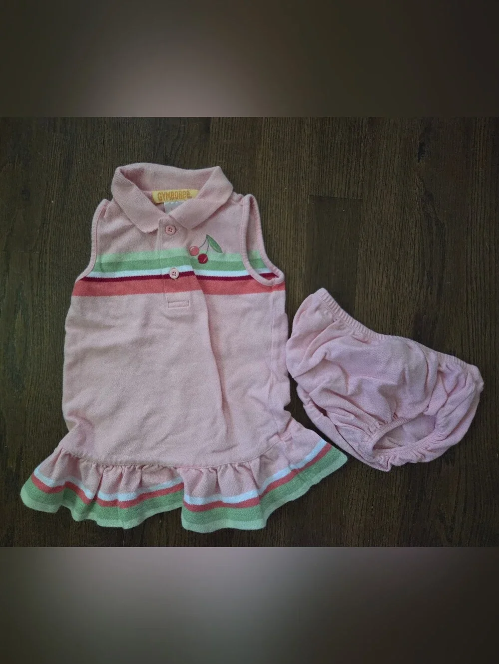 Vtg GYMBOREE Girls 3/6M Pink Cherry Tennis Dress